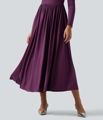 Off Shoulder Long Sleeve Midi Party Dress with Pockets