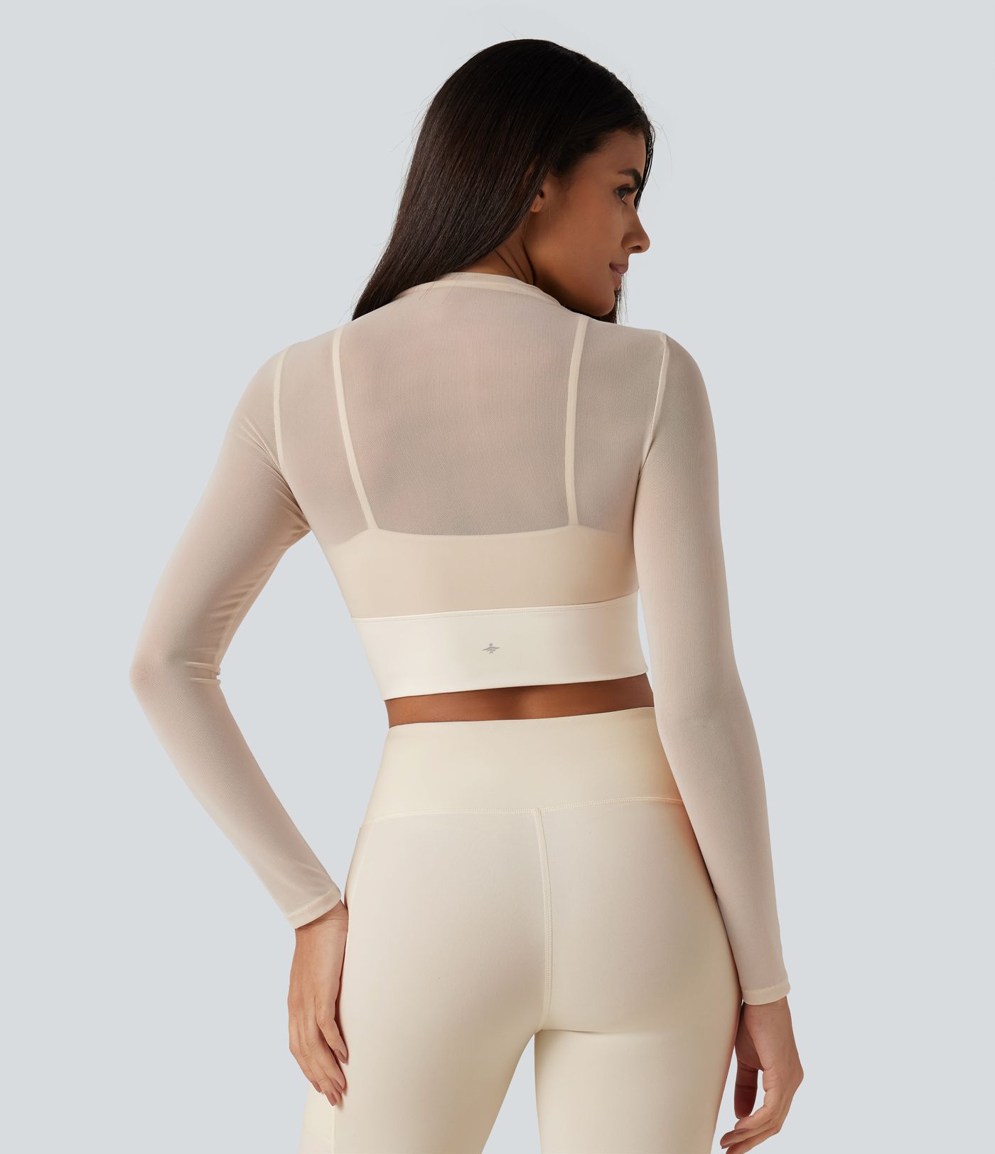 Mock Neck Long Sleeve Non-Removable Pad Mesh Cropped Yoga Sports Top Mock Neck Long Sleeve Non-Removable Pad Mesh Cropped Yoga Sports Top