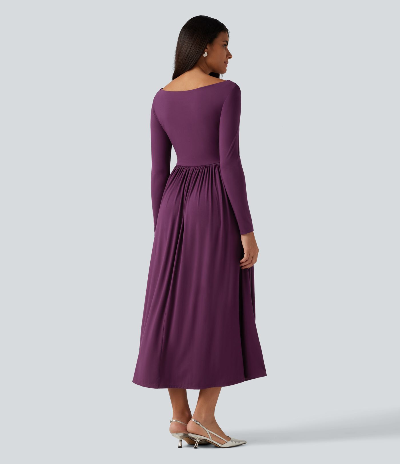 Off Shoulder Long Sleeve Midi Party Dress with Pockets