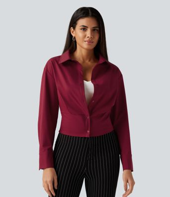 Long Sleeve Boxy Color Block Work Shirt with Tank Top Inside