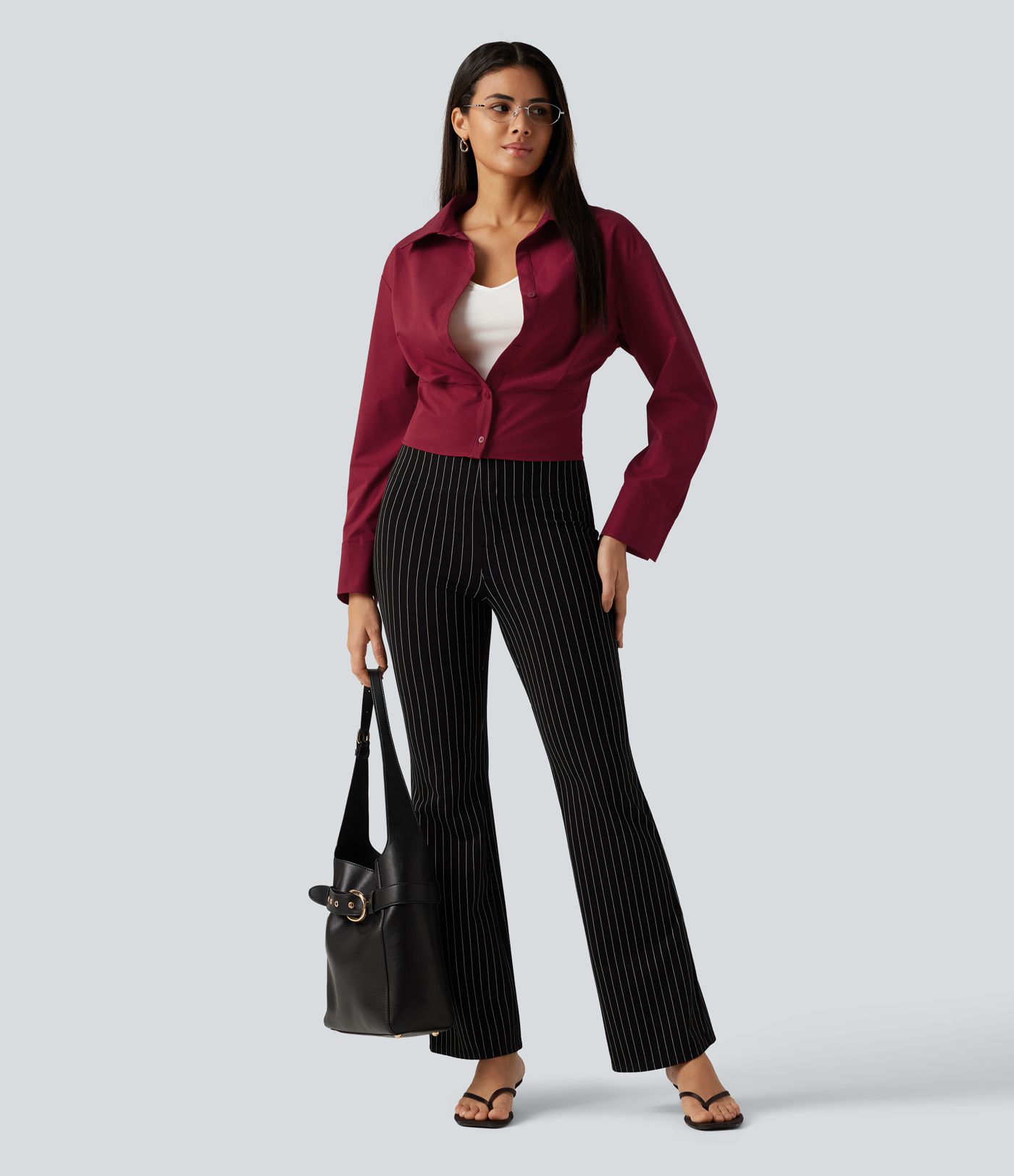 Long Sleeve Boxy Color Block Work Shirt with Tank Top Inside