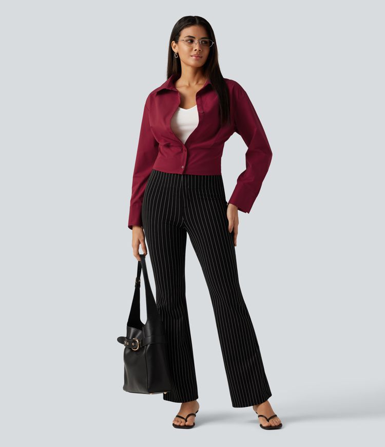 Long Sleeve Boxy Color Block Work Shirt with Tank Top Inside