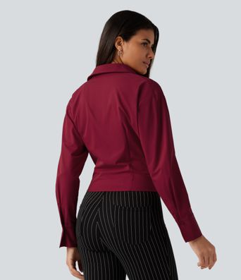 Long Sleeve Boxy Color Block Work Shirt with Tank Top Inside