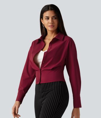 Long Sleeve Boxy Color Block Work Shirt with Tank Top Inside