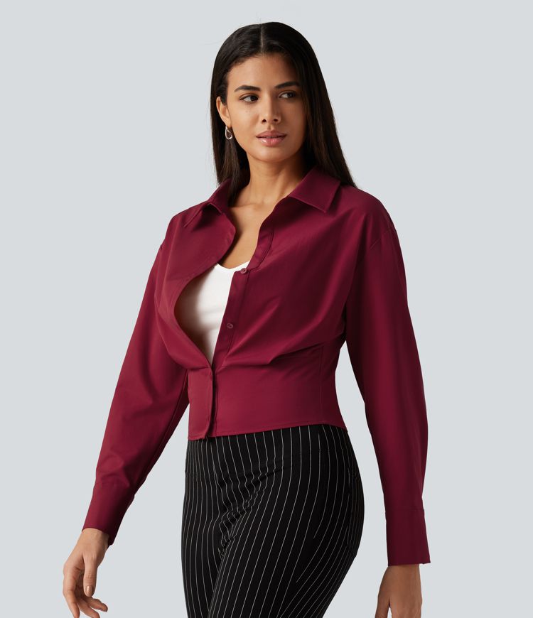 Long Sleeve Boxy Color Block Work Shirt with Tank Top Inside