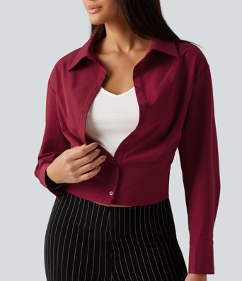 Long Sleeve Boxy Color Block Work Shirt with Tank Top Inside