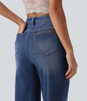 Halara Flex™ High Waisted Straight Leg Casual Cotton Jeans with Pockets Halara Flex™ High Waisted Straight Leg Casual Cotton Jeans with Pockets