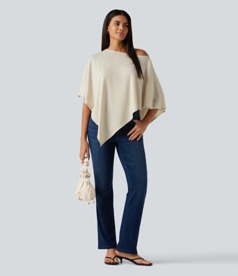 One Shoulder Half Sleeve Batwing Asymmetric Hem Oversized Casual Top