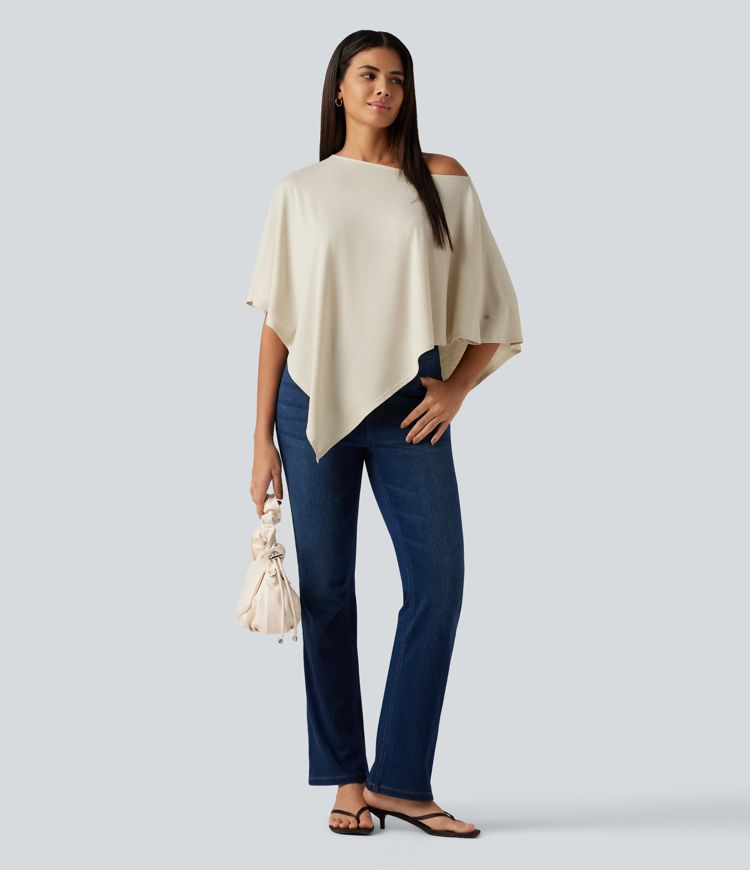 One Shoulder Half Sleeve Batwing Asymmetric Hem Oversized Casual Top