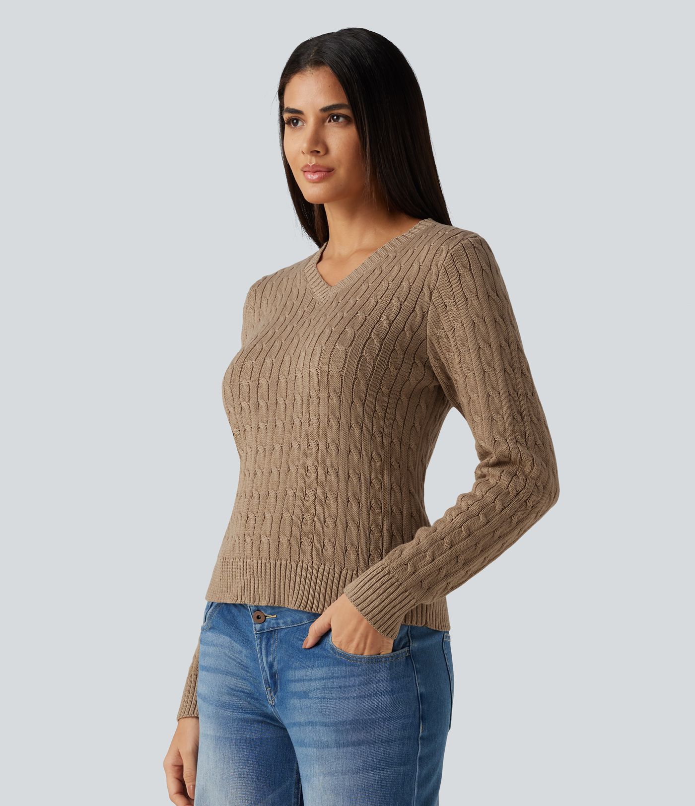 Cable Knit V Neck Long Sleeve Work Sweater Cable Knit V Neck Long Sleeve Work Sweater