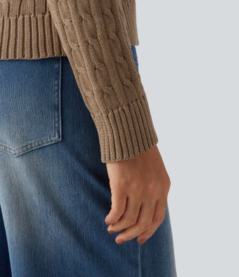 Cable Knit V Neck Long Sleeve Work Sweater Cable Knit V Neck Long Sleeve Work Sweater