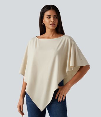 One Shoulder Half Sleeve Batwing Asymmetric Hem Oversized Casual Top