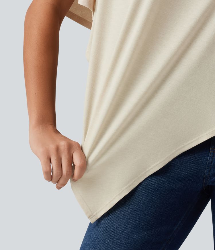 One Shoulder Half Sleeve Batwing Asymmetric Hem Oversized Casual Top