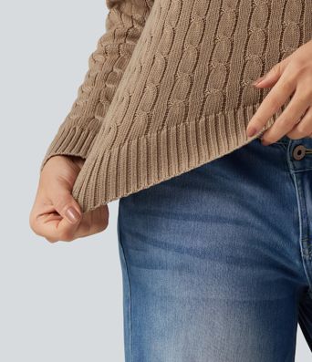 Cable Knit V Neck Long Sleeve Work Sweater Cable Knit V Neck Long Sleeve Work Sweater