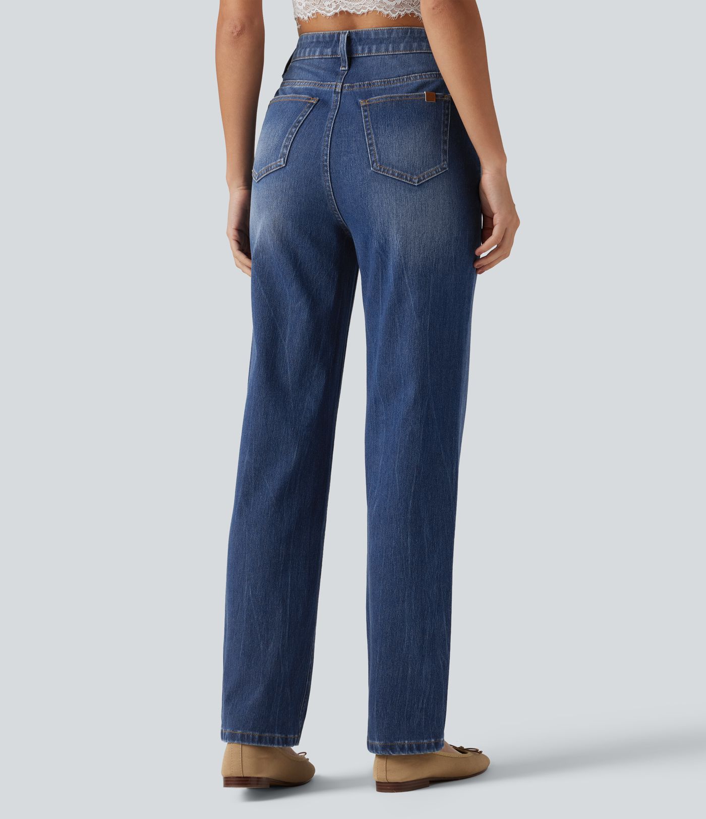Halara Flex™ High Waisted Straight Leg Casual Cotton Jeans with Pockets Halara Flex™ High Waisted Straight Leg Casual Cotton Jeans with Pockets