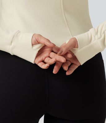 Stand Collar Long Sleeve Thumb Hole Yoga Jacket with Pockets