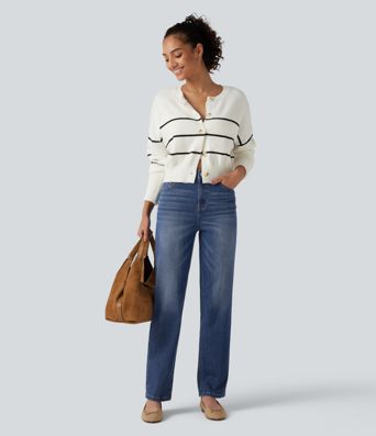 Halara Flex™ High Waisted Straight Leg Casual Cotton Jeans with Pockets Halara Flex™ High Waisted Straight Leg Casual Cotton Jeans with Pockets