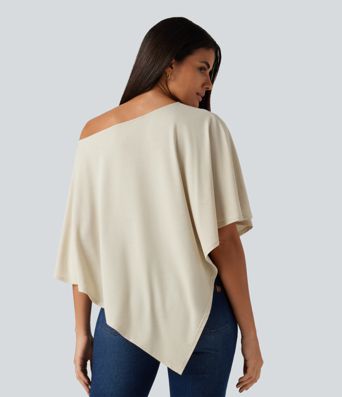 One Shoulder Half Sleeve Batwing Asymmetric Hem Oversized Casual Top