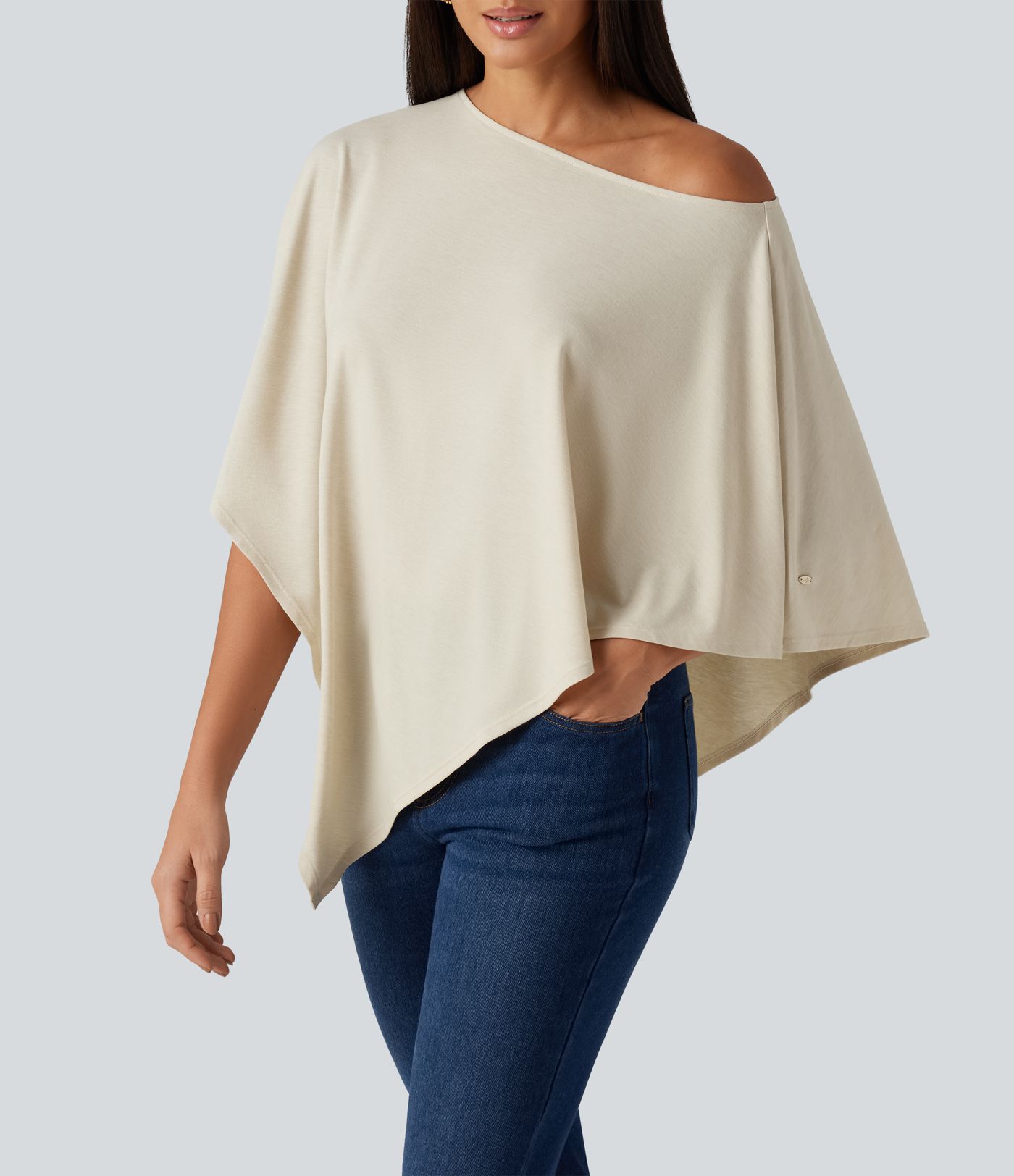 One Shoulder Half Sleeve Batwing Asymmetric Hem Oversized Casual Top