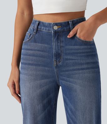 Halara Flex™ High Waisted Straight Leg Casual Cotton Jeans with Pockets Halara Flex™ High Waisted Straight Leg Casual Cotton Jeans with Pockets