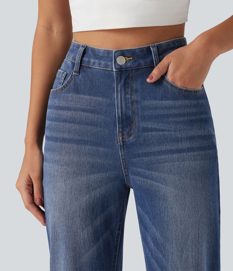 Halara Flex™ High Waisted Straight Leg Casual Cotton Jeans with Pockets Halara Flex™ High Waisted Straight Leg Casual Cotton Jeans with Pockets