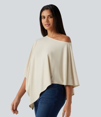 One Shoulder Half Sleeve Batwing Asymmetric Hem Oversized Casual Top