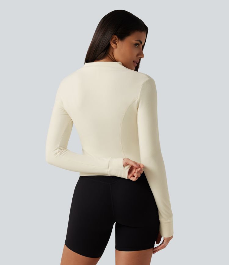 Stand Collar Long Sleeve Thumb Hole Yoga Jacket with Pockets