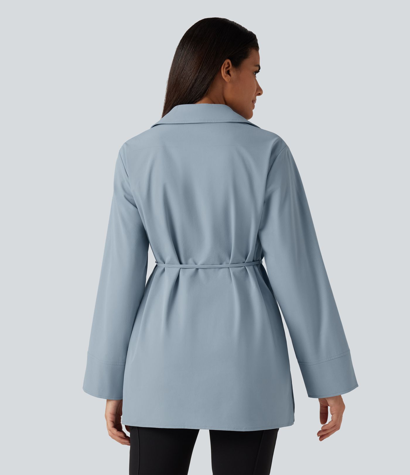 Color Block Belted Long Sleeve Work Shirt