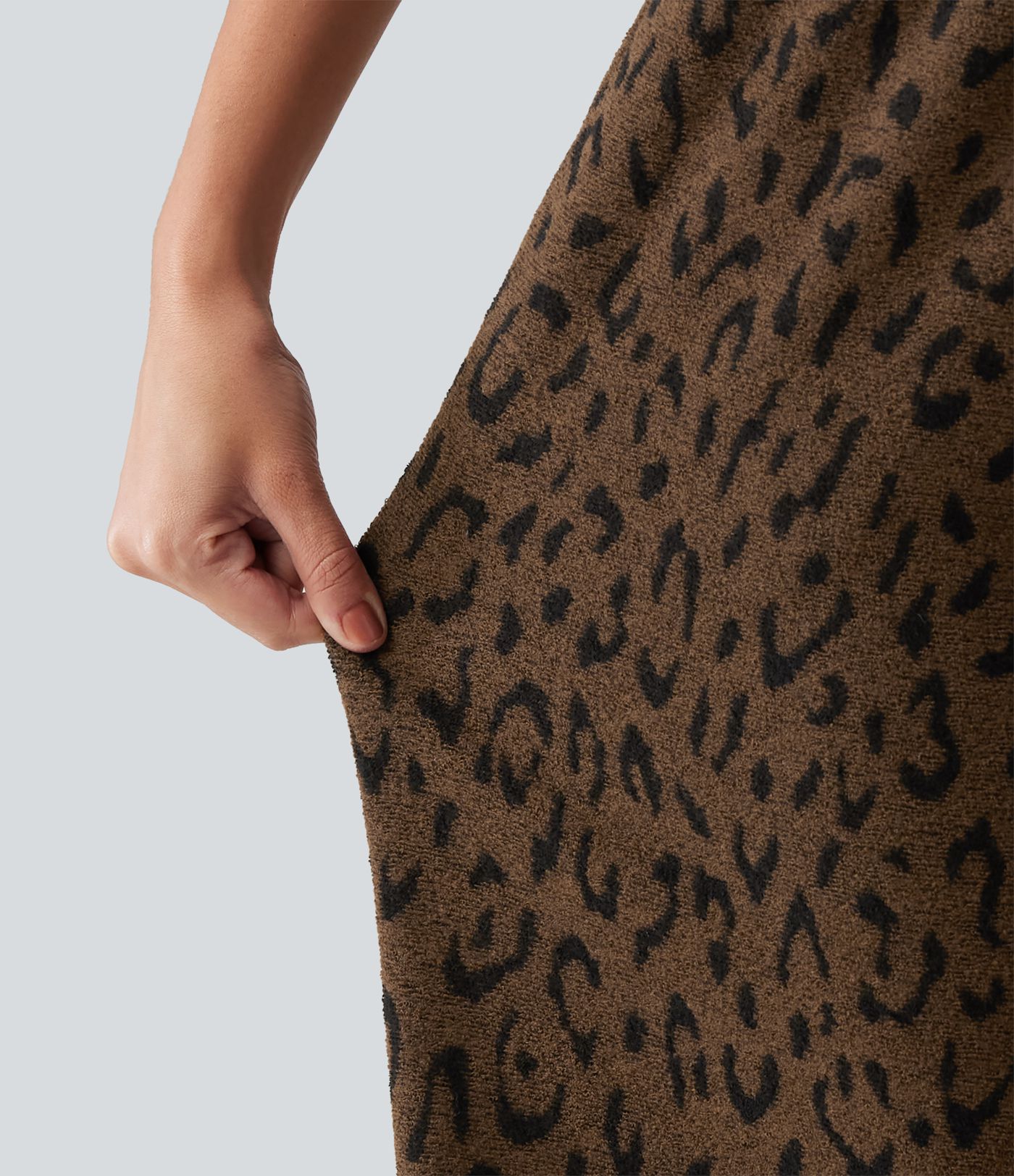Pantalon en peluche taille haute à cordon, imprimé léopard, jambe large, décontracté, avec poches