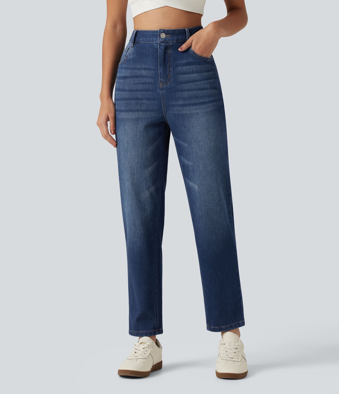 Halara Flex™  High Waisted Tapered Casual Jeans with Pockets