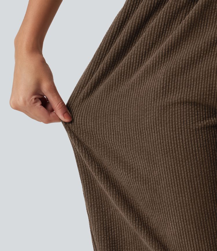 High Waisted Drawstring Tapered Corduroy Casual Joggers with Pockets