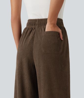High Waisted Drawstring Tapered Corduroy Casual Joggers with Pockets