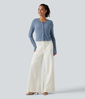 Ribbed Knit Round Neck Long Sleeve Lounge Top
