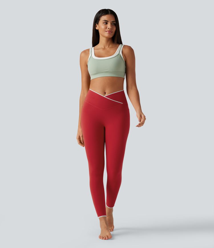 Halara UltraSculpt™ High Waisted Crossover Color Block Yoga Leggings with Pockets