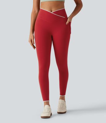 Halara UltraSculpt™ High Waisted Crossover Color Block Yoga Leggings with Pockets