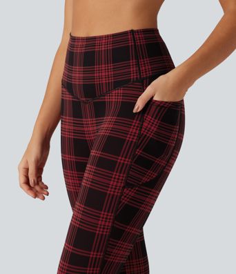 Legging de sport Halara UltraSculpt™ imprimé à carreaux, taille haute gainant et doublé polaire avec poches Legging de sport Halara UltraSculpt™ imprimé à carreaux, taille haute gainant et doublé polaire avec poches