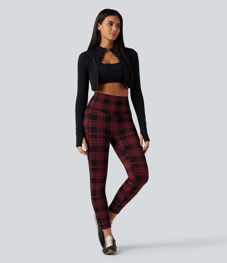 Legging de sport Halara UltraSculpt™ imprimé à carreaux, taille haute gainant et doublé polaire avec poches Legging de sport Halara UltraSculpt™ imprimé à carreaux, taille haute gainant et doublé polaire avec poches