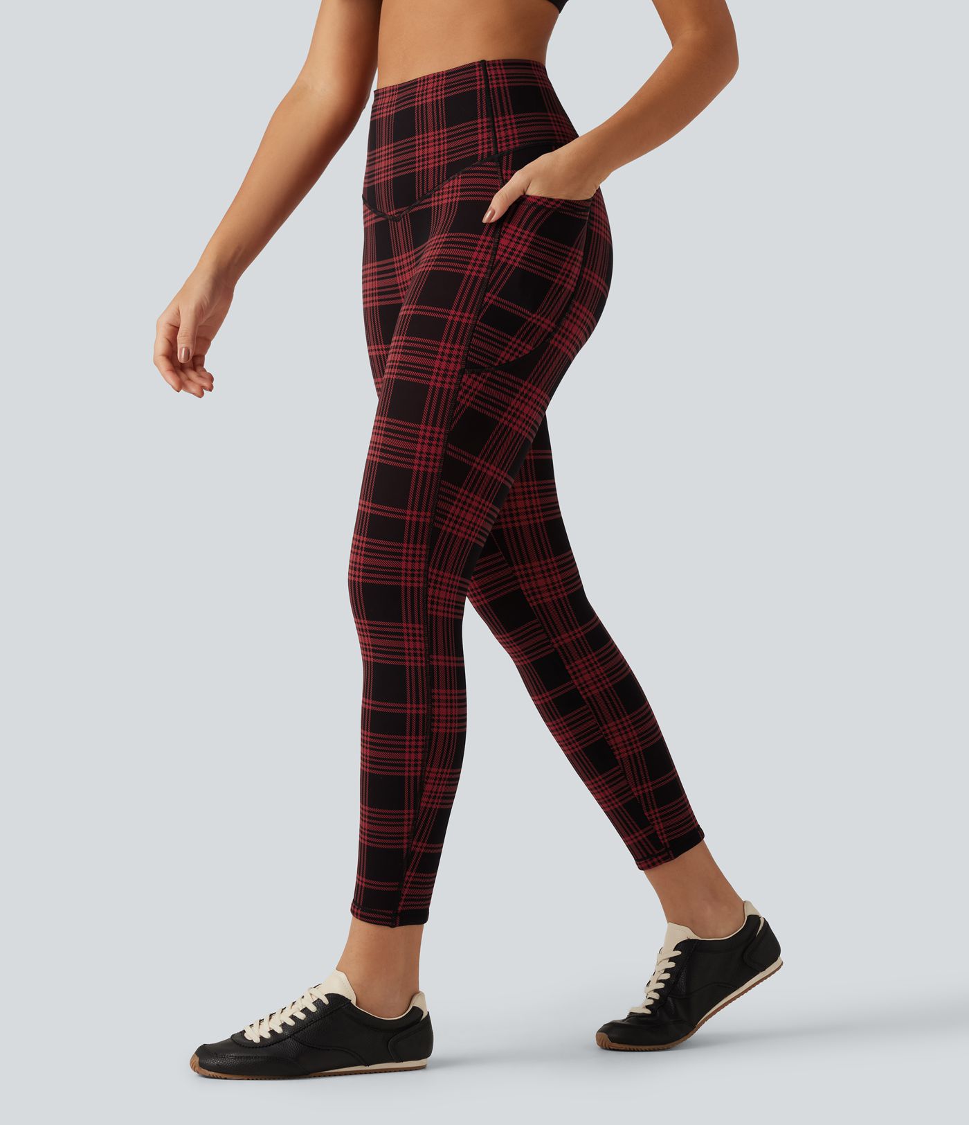 Legging de sport Halara UltraSculpt™ imprimé à carreaux, taille haute gainant et doublé polaire avec poches Legging de sport Halara UltraSculpt™ imprimé à carreaux, taille haute gainant et doublé polaire avec poches
