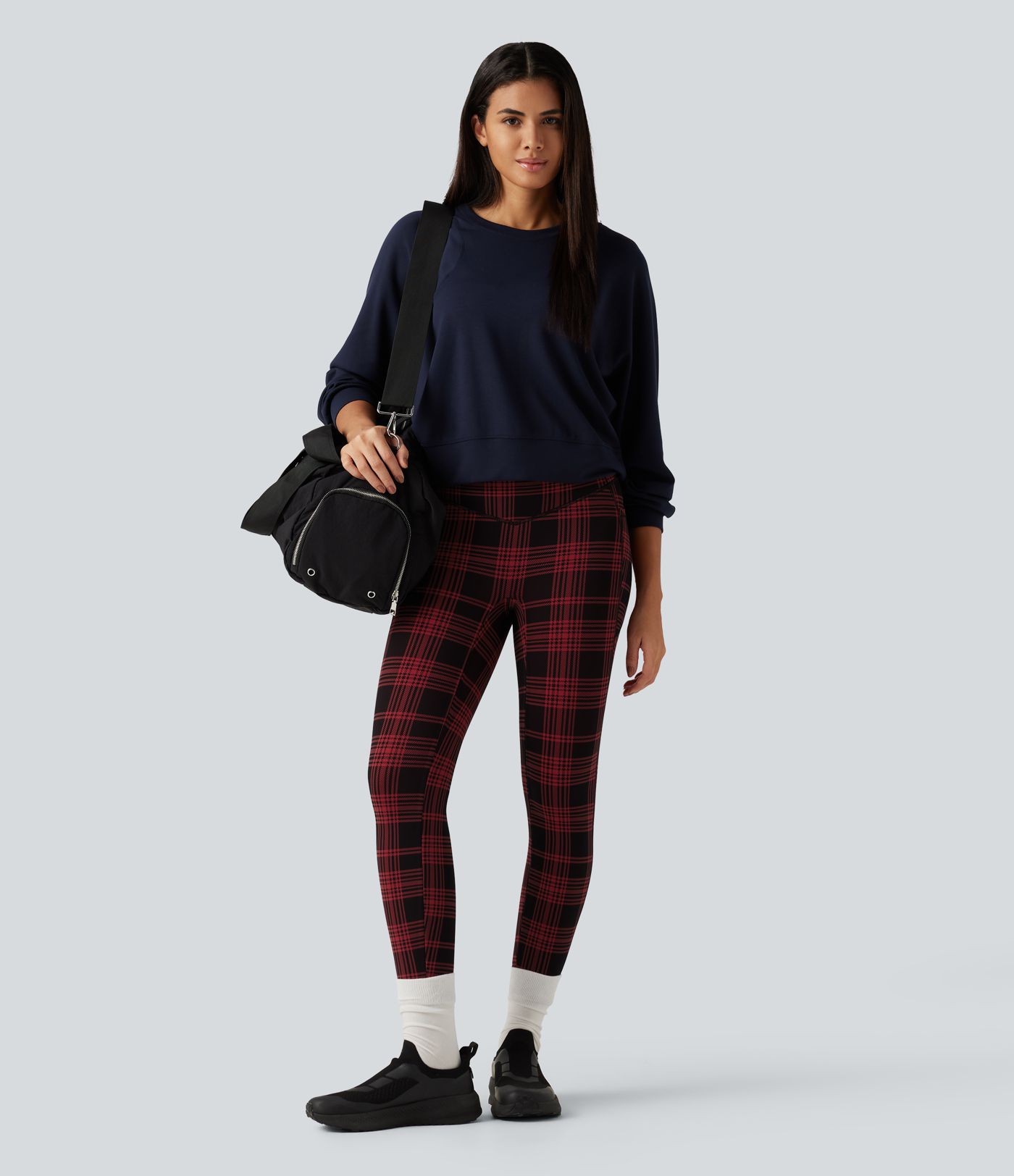 Legging de sport Halara UltraSculpt™ imprimé à carreaux, taille haute gainant et doublé polaire avec poches Legging de sport Halara UltraSculpt™ imprimé à carreaux, taille haute gainant et doublé polaire avec poches