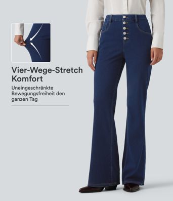 Halara Flex™ - Lässige, ausgestellte Jeans mit mittelhohem Bund und mehreren Taschen Halara Flex™ - Lässige, ausgestellte Jeans mit mittelhohem Bund und mehreren Taschen
