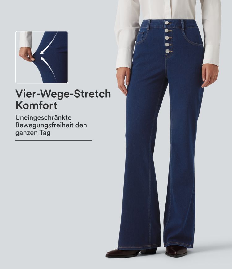 Halara Flex™ - Lässige, ausgestellte Jeans mit mittelhohem Bund und mehreren Taschen Halara Flex™ - Lässige, ausgestellte Jeans mit mittelhohem Bund und mehreren Taschen