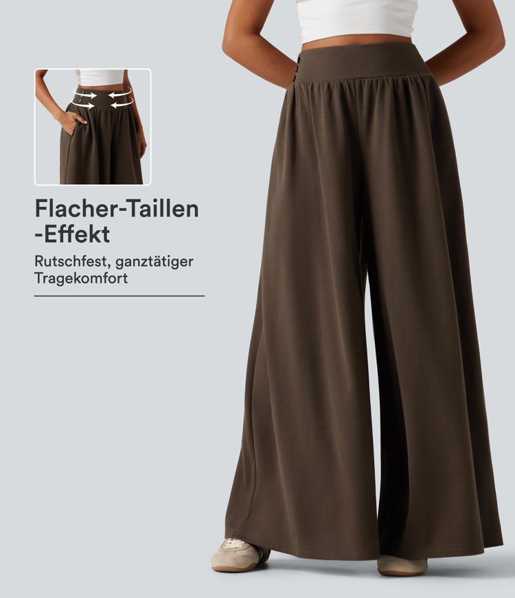 Lässige Baggy-Hose mit hohem Bund, Seitentaschen und Bauchkontrolle Lässige Baggy-Hose mit hohem Bund, Seitentaschen und Bauchkontrolle