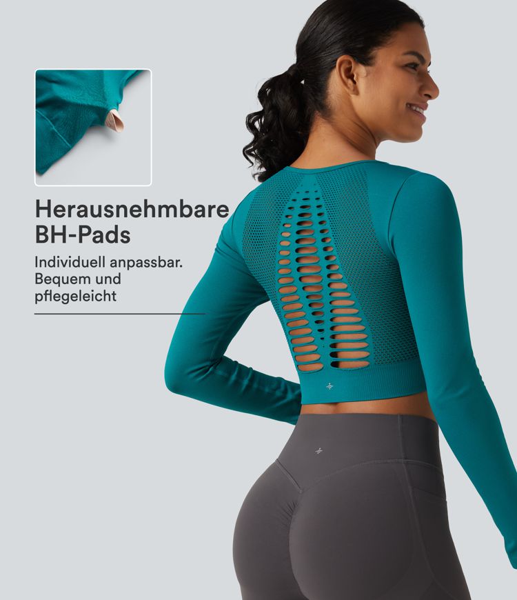 Deep Lake OneForm Seamless Flow - Yoga-Tanktop mit langen Ärmeln, integriertem BH und Cut-Outs / 1