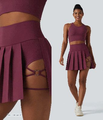 Jupe de danse courte plissée 2-en-1 Breezeful™ taille haute séchage rapide avec ourlet asymétrique et poches – Version longue
