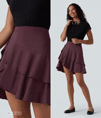 Jupe mini décontractée 2-en-1 SoftlyZero™ Airy effet frais InstantCool taille haute à volants superposés avec poche