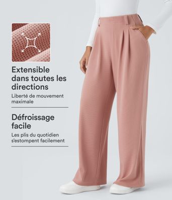 Halara Flex™ Arbeitshose mit Waffelstruktur, hoher Taille, Taschen und weitem Bein