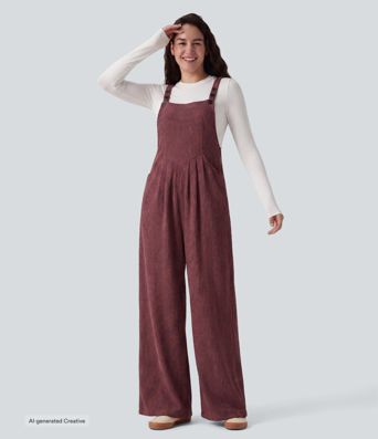 Gerippte, lässige Strick-Latzhose mit Taschen