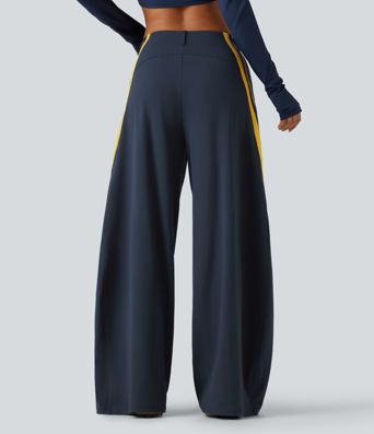 High Waisted Color Block Side Stripe Barrel Dance Pants with Pockets High Waisted Color Block Side Stripe Barrel Dance Pants with Pockets
