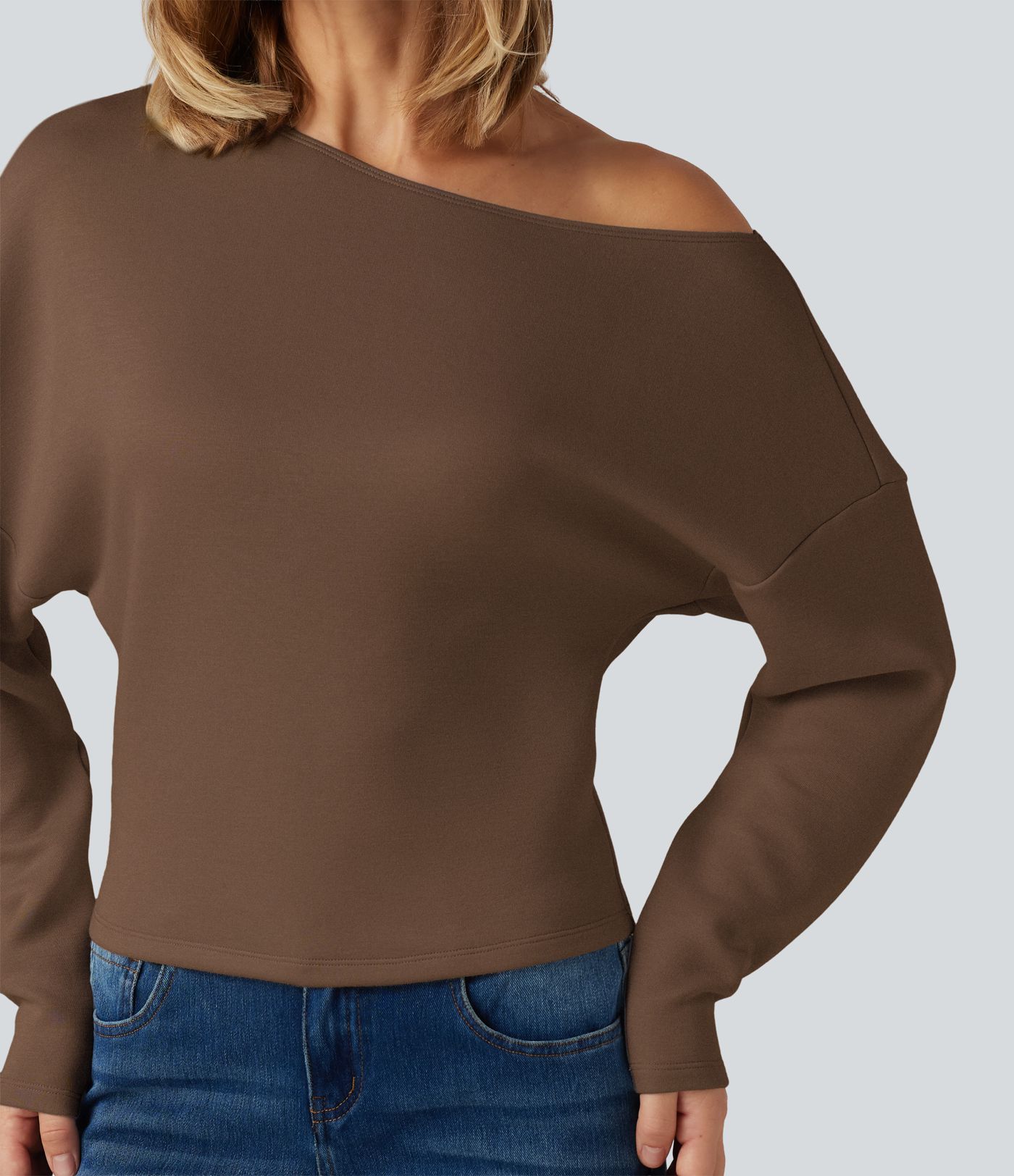 SpacerTek™ One Shoulder Batwing Long Sleeve Asymmetric Casual Sweatshirts