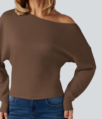 SpacerTek™ One Shoulder Batwing Long Sleeve Asymmetric Casual Sweatshirts